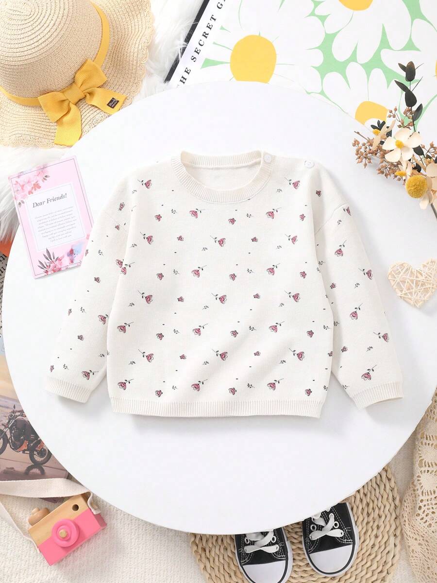 Baby Mädchen süßer Langarm Pullover mit Blume Muster, Rundhalsausschnitt, geeignet für Herbst/Winter oder lässigen Alltag, niedlich und frisch