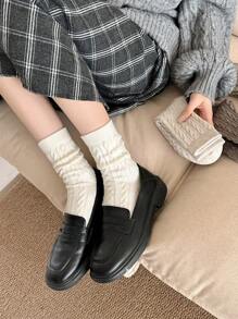 1 Pair/7 Pairs Pack Women's Crew Socks, Multicolor Cashmere Blend Cable Knit Design, Soft & Comfortable, Odor-Resistant, Sweat-Absorbent, Retro Style, Regular/Ankle Length, All Season