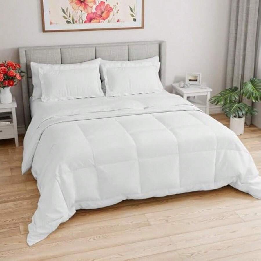 King Comforter Set - 7 Piece Bed In A Bag Queen Size Bed Set - Down Alternative Comforter, Flat Sheet, Fitted Sheet, Pillowcases & Shams For All Seasons - Ultra Soft, Cozy, Comfy & Breathable - White - None - View 1