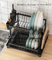 GROWSUN-Dish Drying Rack: 2 Tier Dish Racks For Kitchen Counter And Sink - Large Dish Drying Rack With Drainboard & Utensil Holders - Stainless Steel Dish Drainers Kitchen Organization And Storage - Grey - View 5