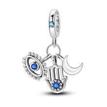 1 Piece 925 Sterling Silver Magic Eye Gemstone Pendant, Star And Moon Blue Eye Pendant, Sacred Eye Pendant, Moon And Eye Pendant, All-Seeing Eye Pendant, Devil's Eye Series Lucky Rotating Eye Pendant, Evil Guardian Sacred Eye And Hand Pendant