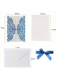 Paquete de 10 invitaciones de boda cortadas con láser, brillantes y en color plateado y dorado claro (incluye tarjetas en blanco, sobres y moños de cinta), tarjetas de invitación elegantes y de alta calidad para bodas y fiestas - Multicolor - Ver 17