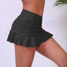 Halcurt Women's Low Waisted Ruched Ruffle Swim Skirts With Hipster Bikini Bottoms Tummy Control Swimsuit - Grey 1 - View 3