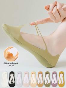 1/5/9双装女士超薄透气隐形低帮船袜，硅胶防滑内衬袜，适合高跟鞋，夏季薄款 - 彩色 - 查看 1