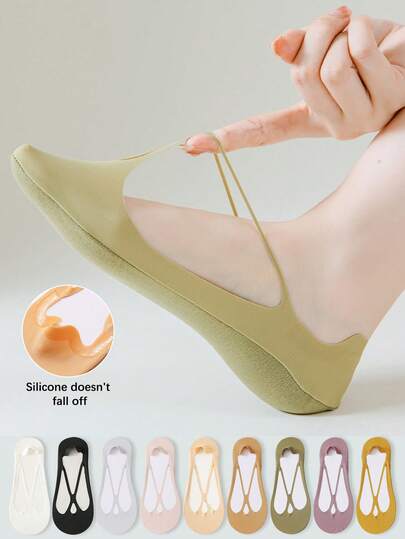 1/5/9 đôi tất nữ siêu mỏng, thoáng khí, cổ thấp, lót silicon chống trượt cho giày cao gót, mỏng nhẹ mùa hè.