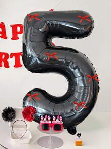 1 个 32 英寸黑色数字铝箔气球和 10 个红色缎带领结，用于生日派对、周年纪念、婚礼、拍照、派对庆祝、毕业典礼、周年纪念、公主生日、情人节、家庭生日派对、新娘送礼会、户外拍摄装饰的装饰气球 - 黑色 - 查看 4