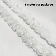 1米/39.37英寸 3D雪纺蕾丝花，手持花卉装饰，适用于鞋子、帽子、服装DIY，以及作为服装配饰或泳装装饰 - 白色 - 查看 6