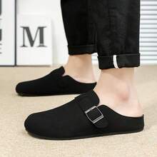 Pantuflas deslizantes para hombres, planas, antideslizantes, duraderas y cómodas para uso en interiores/exteriores, talla 1 número menos que la habitual - Negro - Ver 3