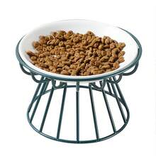 1pc Ceramic Raised Cat Food Bowl, Metal Stand Pet Bowl