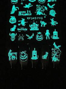 3 pezzi Adesivi per unghie autoadesivi con design luminosi di cartoni animati per Ognissanti, motivi di zucca, fantasma, teschio, ragnatela, pipistrello, gatto nero e ragno, decorazioni per manicure e unghie per le festivit
