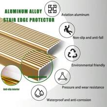 Outdoor Non-Slip Stair Treads Anti-Slip Aluminum Stair Edge Protector - Self Adhesive Stair Nosing For Staircases & Porch, Decorative Stair Edging (2PCS, Gold, 35.4inch) - None - View 3