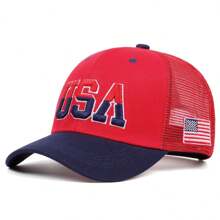 1pc Men's Fashionable Flag Of The United States Embroidery Hip Hop Cap, Fashionable Outdoor Adjustable Sun Protection Unisex Baseball Cap Snapback Hat For Spring And Autumn Travel, Beach Party Halloween