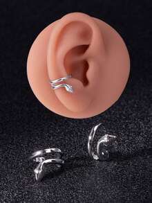 1pc Vintage Creative Distressed Copper Material No Piercing Snake Ear Cuff/Smooth Snake Ear Cuff/Pixiu Ear Cuff/Feather Ear Cuff, Suitable For Men And Women Streetwear, Party, Daily Wear, Random Left Or Right - Snake Ear Clip - View 3