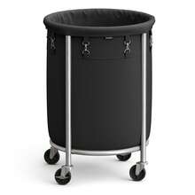 SONGMICS Laundry Basket With Wheels, Rolling Laundry Hamper, 29 Gal., Round Laundry Cart With Steel Frame And Removable Bag, 4 Casters And 2 Brakes - 黑色 - 查看 2