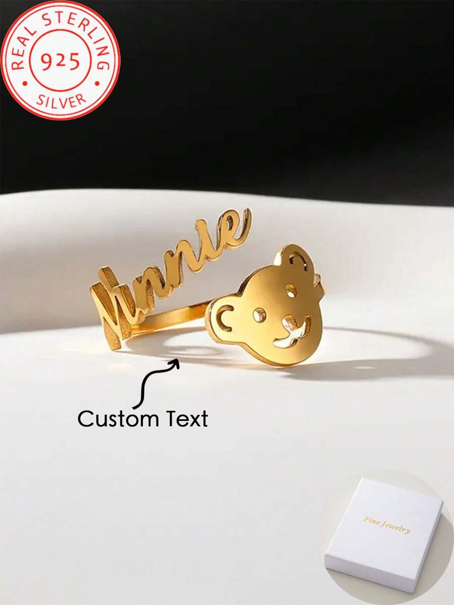 925 Silver Custom Personalized Name Opening Ring, Adjustable, Elegant Ladies Daily Wear Jewelry, Holiday, Birthday, Valentine's Day, Mother's Day, Christmas Gift - Multicolor - View 1