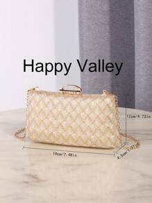 Elegant Metallic Chain Strap Clutch Purse, Minimalist Fashion Women Evening Bag For Weddings, Formal Parties, Galas And Gifting