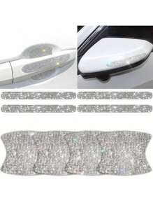 4pcs/8pcs-Car Door Edge Trim Crystal Rhinestones Protector, Creative Personalized Rearview Mirror Anti-Scratch, Door Handle Bumper Guard Decal Car Accessories Car Accessories For Women
