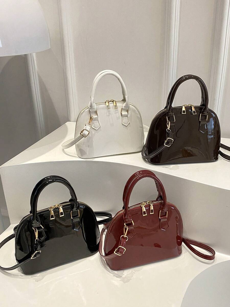 Fashionable Solid Glossy Shell Handbag, Street Commuting Crossbody Bag, Simple Shell Bag For Women, Old Money - Multicolor - View 1