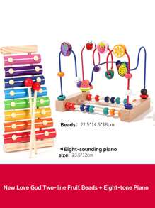 Juguete de madera de Maze con cuentas para bebés de 1-3 años - Actividad motora fina Montessori, pista de ábaco de frutas y juego de cognición de colores, regalo de aprendizaje temprano para niños pequeños