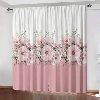 2pcs High-Definition Digital Printed Flowers Printed Curtains, Pole Bag Curtains 42*84, Home Decoration, Room Decoration