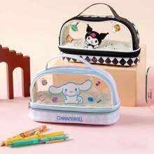 Sanrio 1 Stück Sanrio neue transparente Zweischicht-Federtasche, großer Kapazität 3D Cartoon Stiftemäppchen für Grundschüler/Mittelschüler, minimalistischer multifunktionaler Stiftkasten, Schülerbedarfsartikel, Schule wieder los