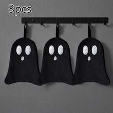1 pieza/paquete múltiple Toalla de mano con diseño de mano negra de fantasma, decoración colgante de baño linda para Halloween, toalla de punta de dedo de felpa de coral suave y absorbente, para el hogar, la cocina, la toalla de té, regalo de Halloween, decoración de baño de otoño/invierno