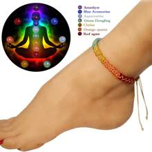 1 pezzo Braccialetto/cavigliera con sette chakra naturali, protezione spirituale, meditazione, yoga, accessorio da donna alla moda, con cristalli naturali intrecciati a mano, regolabile