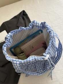 Ruffled Hem Plaid Tote Bag, Women's One Shoulder Underarm Handbag, New Design