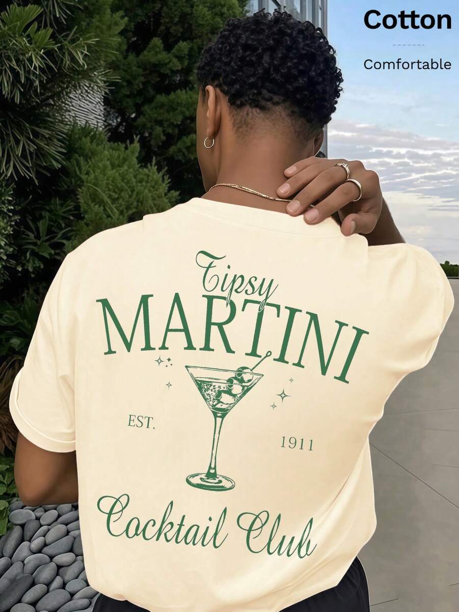 Ribbed cotton men's t-shirt, margarita print, college style spring and summer new sports men's clothing, fashion soft breathable men's light yellow short sleeve tops