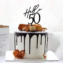 6个/3个/1个 18岁/30岁/40岁/50岁/60岁生日蛋糕装饰插牌，亚克力黑色生日快乐蛋糕装饰，礼品