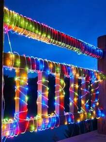 1PC 7M/12M/22M/32M 18650-800mAh Outdoor Solar Tube Rope Led Light Garden Christmas Decoration Fairy String Light Outdoor Wedding Party Led Lamp,LED Solar Leather Tube Light String PVC Rainbow Tube Christmas Day Courtyard Outdoor Decoration Color Light Copper Wire Light