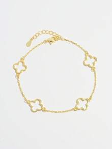 Vaerine 1 pieza Brazalete elegante y minimalista de plata de ley 925 con diseño hueco de trébol de cuatro hojas y circonita cúbica, adecuado para citas, fiestas y uso diario para mostrar Charm, regalo para mujeres - Plateado - Ver 9