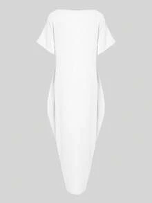 ChicMe Women Maxi Dress Letter Print Sleeveless Casual Loose Fit Shoulder Strap Long Dress Loose Fit With Pocket Casual Daily Wear - White - View 2