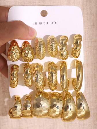 6-18pcs/Set New Arrival European And American Cross-Border Oversized UV Gold Water Drop Acrylic Resin Stud Earring Set