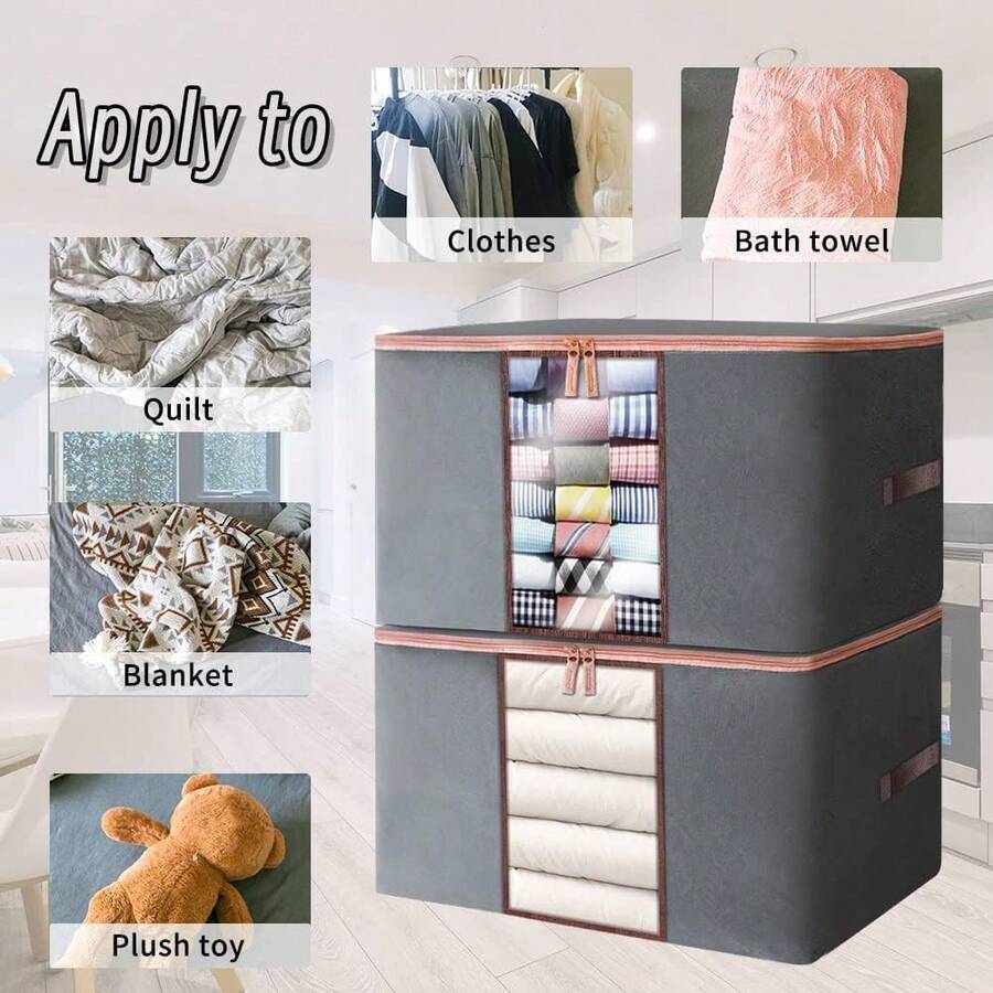 防水衣物收纳袋、牛津布折叠收纳盒、衣柜整理器和加固处理、坚固的面料、透明窗口毛衣、外套、 T 恤、毛毯。 - 灰色 - 查看 1