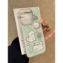 Cute Mint Puppy Pink Kitten Shockproof Protective Case Suitable For Phone16promax 15promax 14promax Apple Full Series Compatible 15pro/14Pro/13Pro/12Pro Phone14plus 15plus, Cute Kitten And Puppy Shockproof Portable Protective Case, Goddess' First Choice Anti-Fall Protective Case - 薄荷綠 - 查看 1