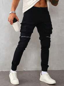 Pantalones cargo negros para hombre, tela transpirable y cómoda, ideales para estilos casuales urbanos - Negro - Ver 3