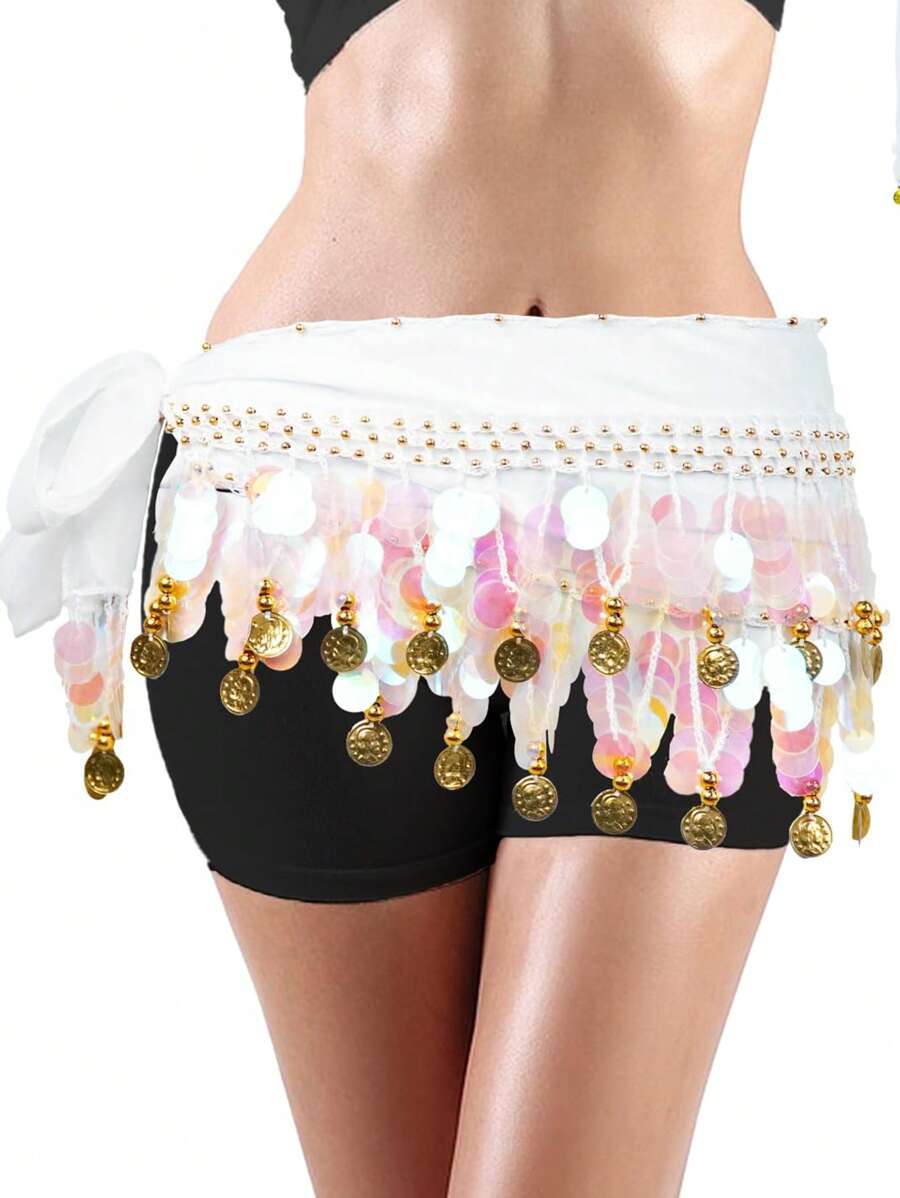 肚皮舞亮片腰带金铜币肚皮舞臀巾女士肚皮舞腰链舞蹈表演腰带