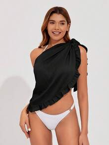 Women's Sarong Short Beach Cover Up Skirt Sheer Bikini Wraps Ruffle Hem Bathing Suit Coverups For Swimwear For Dress