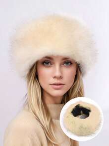 1 件女士纯白色毛绒头带、耳暖发带、空顶冬季蓬松帽子冬季服装