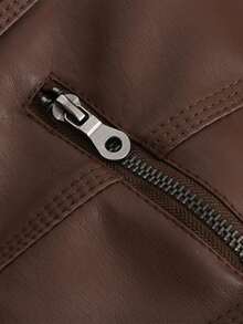 Women's Detachable Hood Faux Leather Hooded Jacket - Coffee Brown - View 6