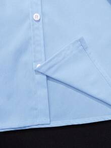 小男孩经典学院风休闲派对戒指持有者刺绣补丁浅蓝色长袖正式衬衫 - 淺藍色 - 查看 6