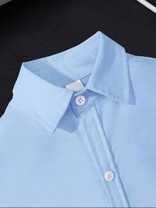 小男孩经典学院风休闲派对戒指持有者刺绣补丁浅蓝色长袖正式衬衫 - 淺藍色 - 查看 3