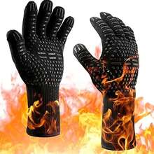 قطعة واحدة من قفازات الشواء المقاومة للحرارة والنار من السيليكون، قفازات الطبخ في المطبخ، مقاومة للانزلاق والتآكل، سهلة التنظيف، مناسبة للشواء والطهي والخبز والتخييم - مقاومة درجات الحرارة العالية، قفازات متعددة الاستخدامات للخارج