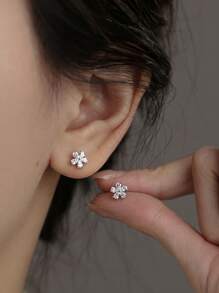 1 Pair Women's Flower & Cherry Blossom Stud Earrings, Fashionable Luxury Elegant Romantic Unique Design, Suitable For Daily Wear, Gathering, Party