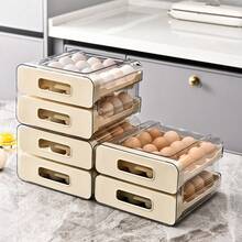 Caja organizadora para huevos de 2 niveles cocina almacenar, recipiente multiusos para refrigerador, estructura transparente apilable, capacidad para 24 huevos, diseño compacto, materiales duraderos y seguros para alimentos, organización eficiente y fácil limpieza, ideal para hogares modernos - Beis - Ver 10