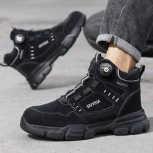 GUYISA 钢头安全鞋，防砸，防刺穿，旋转智能扣，一秒穿脱，高帮，四季皆宜，橡胶鞋底，采矿和建筑靴，男士时尚高帮安全靴（这是中国尺码，国际尺码可能有所不同，此款尺码偏大，请选择小一码！） - 黑色 - 查看 5