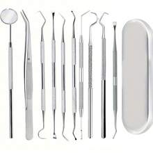 牙科工具、牙签清洁套装、舌头清洁器、不锈钢牙签套装 - 可重复使用,便携式储物盒,方便户外野餐、露营、旅行和日常使用 - 銀色 - 查看 23