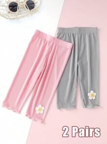 2 pares de mallas de 7 puntos para niñas, leggings de seda de hielo, leggings de 7/8 de confort fresco para niños pequeños - excelentes para capas de verano