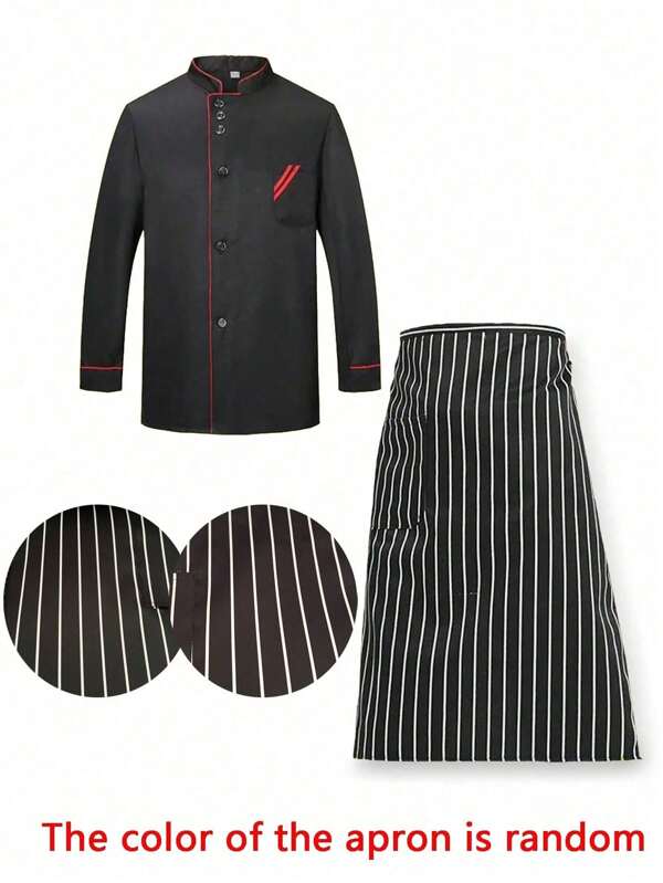 Chef Uniform For Men, Long Sleeve Chef Jacket + Chef Apron, Catering Kitchen Uniforms, Plus Size